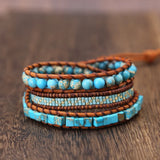 Mixed Stone Vintage Leather Wrap Bracelet Glass Beads Women's Wrap Bracelet