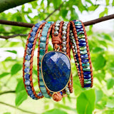 Natural Stones Charm 5 Strands Wrap Bracelet Boho Leather Jewelry