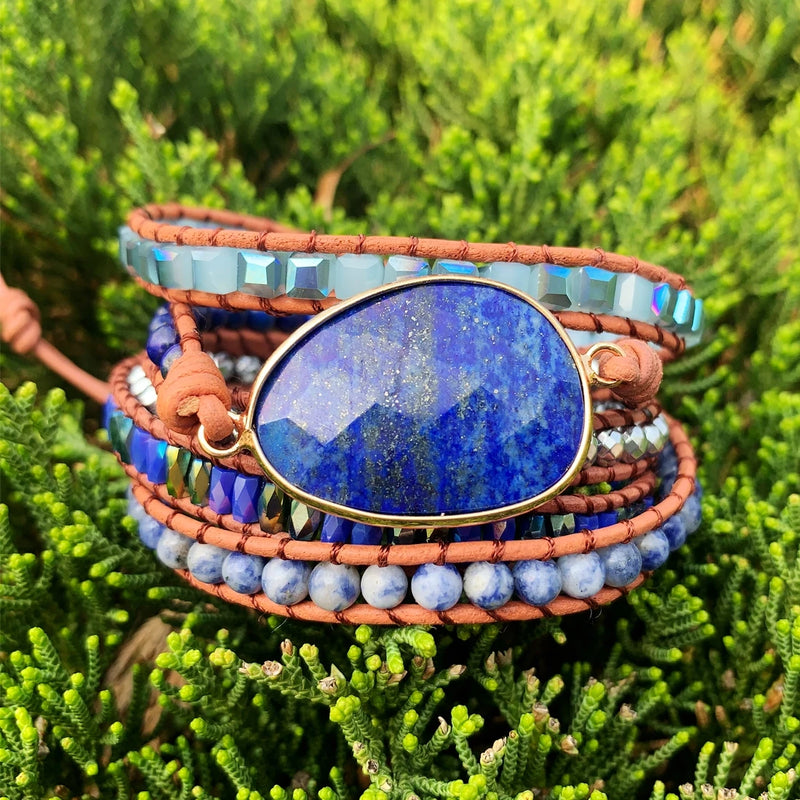 Natural Stones Charm 5 Strands Wrap Bracelet Boho Leather Jewelry