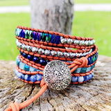 Natural Stones Charm 5 Strands Wrap Bracelet Boho Leather Jewelry