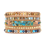 Mixed Stones Gilded Stone Charm 5 Strands Wrap Bracelet