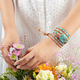 Gilded Stone Charm 5 Strands Wrap Bracelets Boho Women Bracelet
