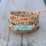 Mixed Stones Gilded Stone Charm 5 Strands Wrap Bracelet