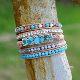 Mixed Stones Gilded Charm Wrap Bracelet Boho Leather Women Dropship