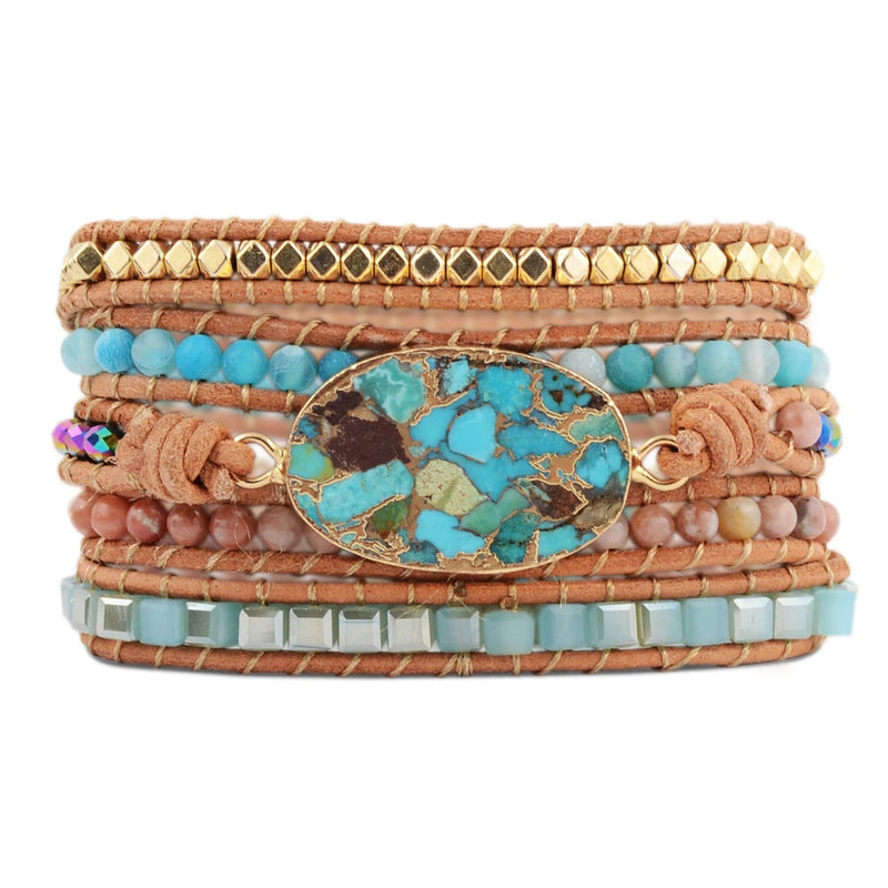 Gilded Stone Charm 5 Strands Wrap Bracelets Boho Women Bracelet
