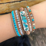 Mixed Stones Gilded Charm Wrap Bracelet Boho Leather Women Dropship