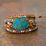 Mixed Natural Stones Gilded Stone Charm 5 Strands Wrap Bracelet