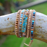 Mixed Stones Gilded Stone Charm 5 Strands Wrap Bracelet