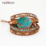 Mixed Natural Stones Gilded Stone Charm 5 Strands Wrap Bracelet