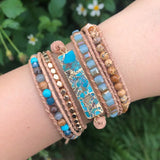 Mixed Stones Gilded Stone Charm 5 Strands Wrap Bracelet