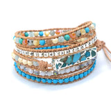 Mixed Stones Gilded Charm Wrap Bracelet Boho Leather Women Dropship