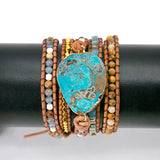 Mixed Natural Stones Gilded Stone Charm 5 Strands Wrap Bracelet