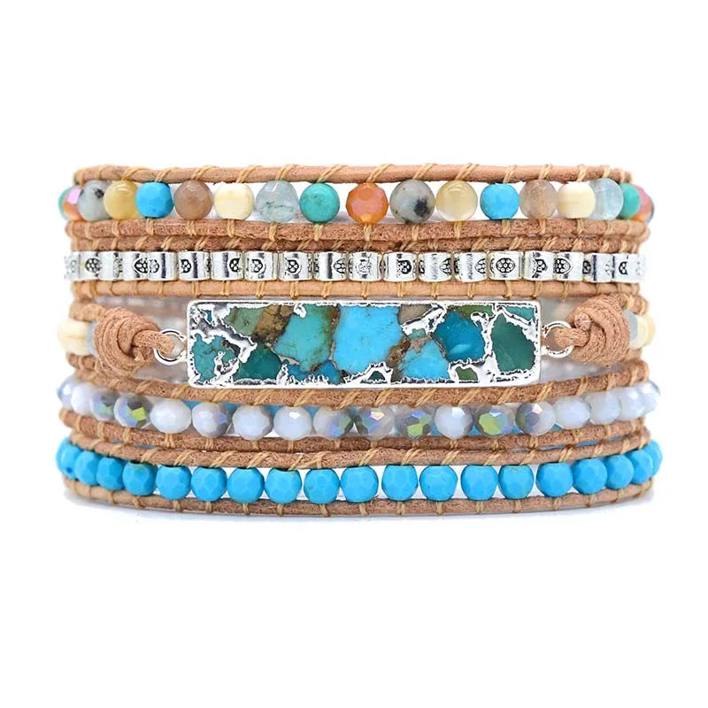 Mixed Stones Gilded Charm Wrap Bracelet Boho Leather Women Dropship