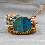 Mixed Natural Stones Gilded Stone Charm Layered Leather Wrap Bracelet