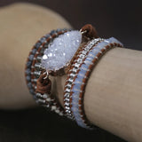Natural Stones Quartz Druzy Charm 5 Strands Wrap Bracelets