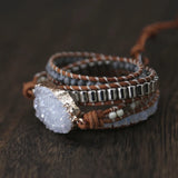 Natural Stones Quartz Druzy Charm 5 Strands Wrap Bracelets