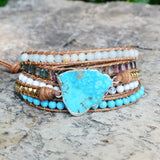 Mixed Natural Stones Turquoise Charm Wrap Bracelet Boho Women Leather