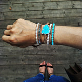 Mixed Natural Stones Turquoise Charm Wrap Bracelet Boho Women Leather