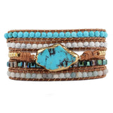 Mixed Natural Stones Turquoise Charm Wrap Bracelet Boho Women Leather