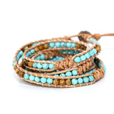 Mixed Turquoise Beads 5 Strands Wrap Leather Bracelet
