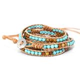 Mixed Turquoise Beads 5 Strands Wrap Leather Bracelet
