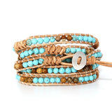 Mixed Turquoise Beads 5 Strands Wrap Leather Bracelet