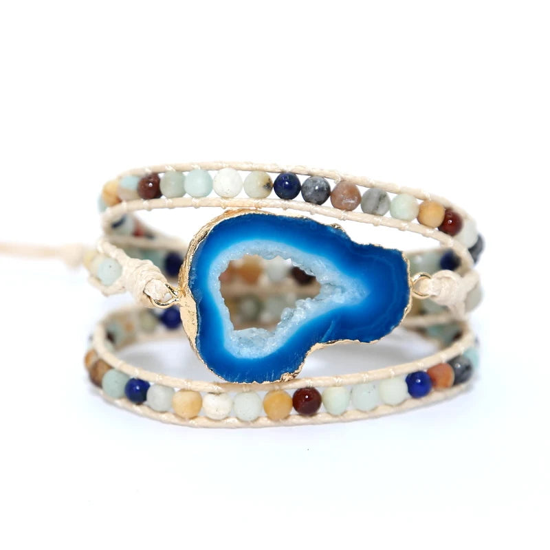 Ocean-jaspers Charm Wrap Bracelet Natural Stones Stone Beads Leather Bracelet