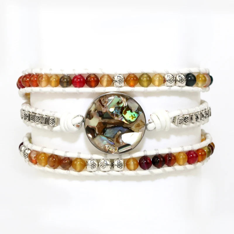 Mixed Shell Charm Wrap Bracelets for Women Natural Stone Boho Bracelet