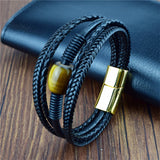 Multilayer Leather Bracelet with Natural Stone for Men