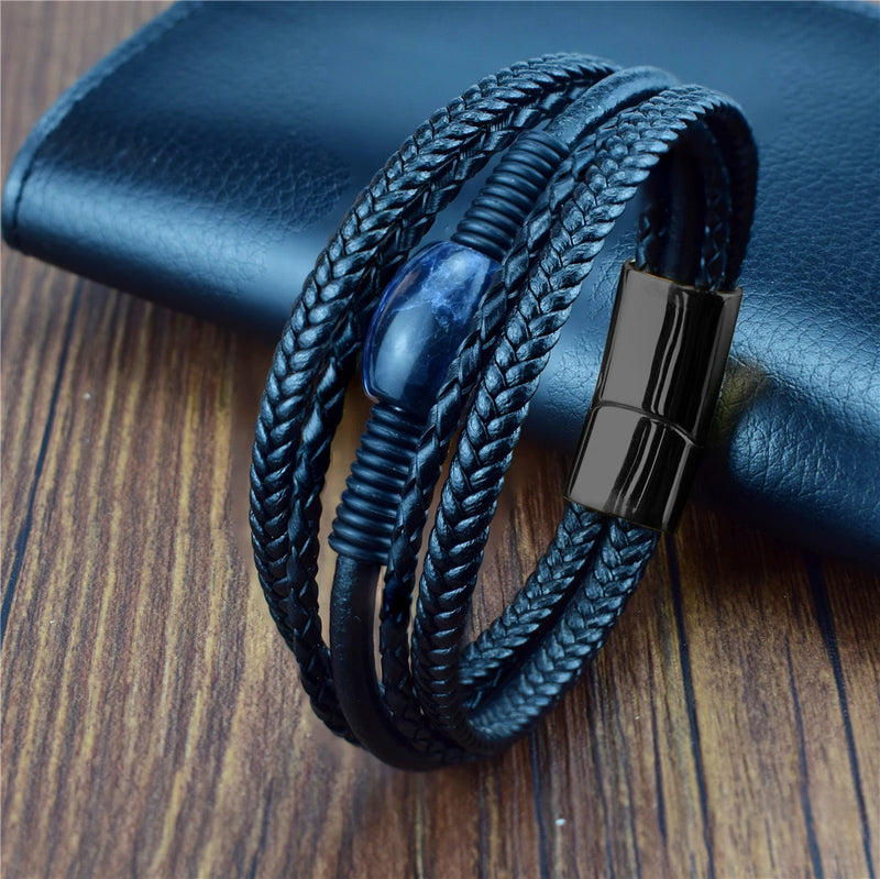 Multilayer Leather Bracelet with Natural Stone for Men