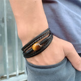 Multilayer Leather Bracelet with Natural Stone for Men