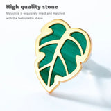 Natural Malachit Stud Earrings 925 Silver Green Leaf Jewelry