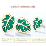 Natural Malachit Stud Earrings 925 Silver Green Leaf Jewelry