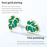 Natural Malachit Stud Earrings 925 Silver Green Leaf Jewelry