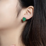 Natural Malachit Stud Earrings 925 Silver Green Leaf Jewelry