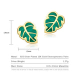 Natural Malachit Stud Earrings 925 Silver Green Leaf Jewelry