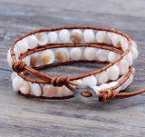 Shell Beads Leather Wrap Bracelet Layered Beads Natural Stone Jewelry