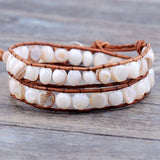 Shell Beads Leather Wrap Bracelet Layered Beads Natural Stone Jewelry