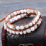 Shell Beads Leather Wrap Bracelet Layered Beads Natural Stone Jewelry