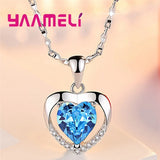 Ocean Zircon Crystal 925 Sterling Silver Heart Pendant Necklace