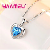 Ocean Zircon Crystal 925 Sterling Silver Heart Pendant Necklace
