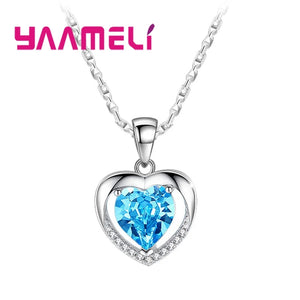 Ocean Zircon Crystal 925 Sterling Silver Heart Pendant Necklace