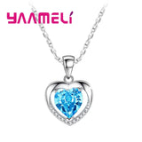 Ocean Zircon Crystal 925 Sterling Silver Heart Pendant Necklace