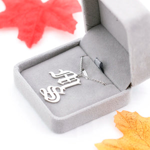 Double Old English 2 Initial Necklace - Personalized Name Gift For Women