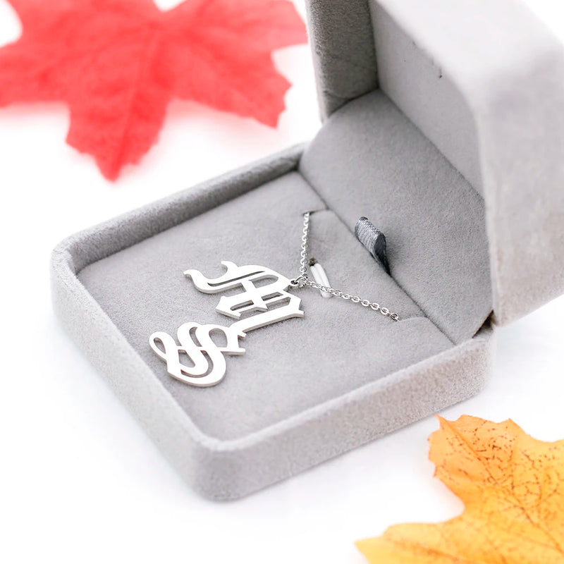 Double Old English 2 Initial Necklace - Personalized Name Gift For Women