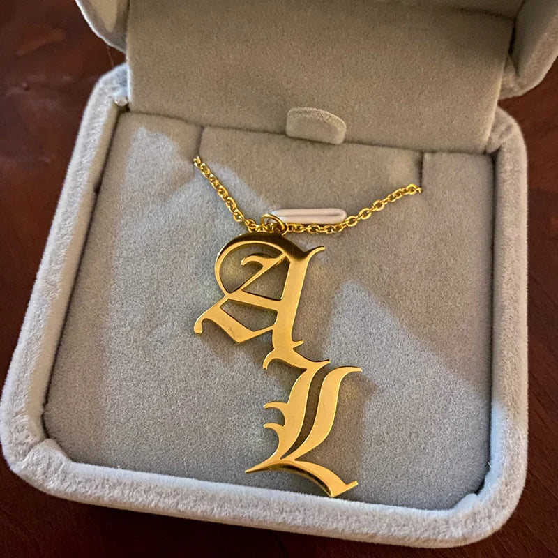 Custom Old English 2 Initial Necklace Personalized Name Statement Necklaces