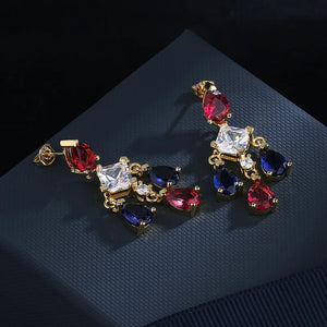 Geometric Oval Sapphire Ruby Crystal Earrings