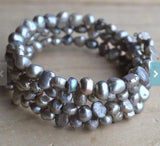 Natural Freshwater Pearl Bracelet 6-7mm Silver Gray 4-row Charming Women Gift