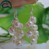 Real Freshwater Pearl Silver Dangle Earrings Wedding Women Gift