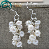 Real Freshwater Pearl Silver Dangle Earrings Wedding Women Gift